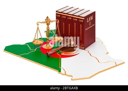 Droit et justice en Algérie concept, rendu 3D isolé sur fond blanc Banque D'Images