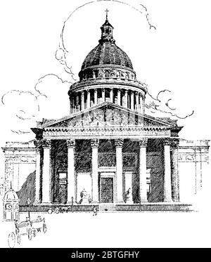 Image montrant un bâtiment qui est commandé à tous les dieux, Rome, dessin de ligne vintage ou illustration de gravure. Illustration de Vecteur