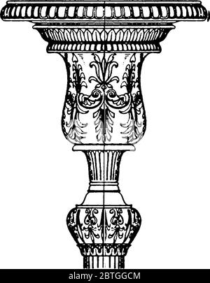 La capitale antique de candélabrum avec une plaque ou une coupe comme forme sur le dessus où une lampe ou bougie peut être placé, vintage dessin de ligne ou gravure illus Illustration de Vecteur
