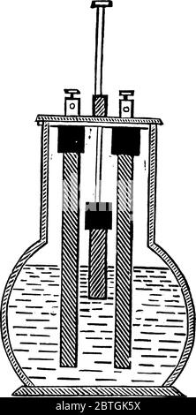 Un ensemble expérimental, avec une plaque de zinc suspendue entre deux plaques de carbone, de manière à avoir deux surfaces de carbone exposées à l'action directe de deux z Illustration de Vecteur