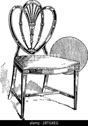 Image montrant une ancienne chaise avec un dos en forme de coeur conçu par George Hepplewhite au XVIIIe siècle, dessin de ligne vintage ou illustration de gravure. Illustration de Vecteur