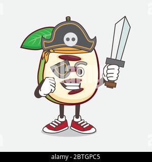 Illustration du personnage de mascotte de pawpaw fruit, de style pirate, portant un chapeau et une épée Illustration de Vecteur