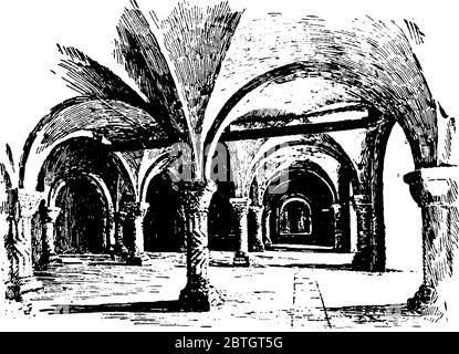 Cathédrale de Canterbury, dessin de ligne d'époque ou illustration de gravure. Illustration de Vecteur