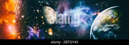 Vue panoramique sur la Terre, la nébuleuse et l'espace. Hémisphère occidental. Espace, nébuleuse et planète Terre. Ces éléments d'image fournis par la NASA. Banque D'Images