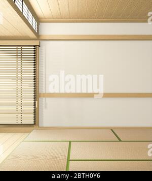 chambre de style tropical intérieur, chambre vide style japonais. Rendu 3D Banque D'Images