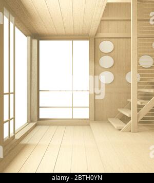 chambre de style tropical intérieur, chambre vide style japonais. Rendu 3D Banque D'Images