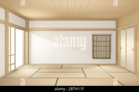 chambre de style tropical intérieur, chambre vide style japonais. Rendu 3D Banque D'Images