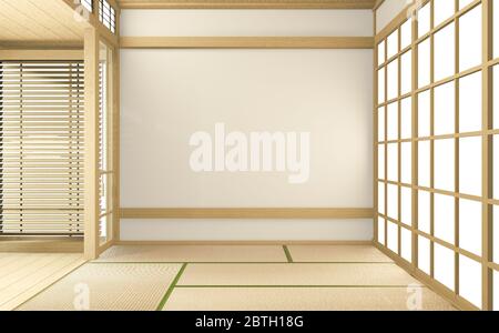 chambre de style tropical intérieur, chambre vide style japonais. Rendu 3D Banque D'Images