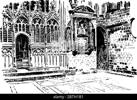 Transept du martyre à la cathédrale de Canterbury, dessin de ligne d'époque ou illustration de gravure. Illustration de Vecteur