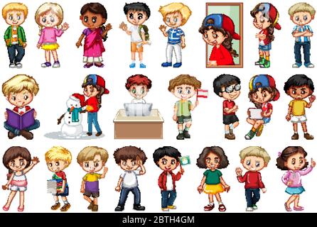 Illustration d'un grand ensemble d'enfants faisant des activités différentes Illustration de Vecteur