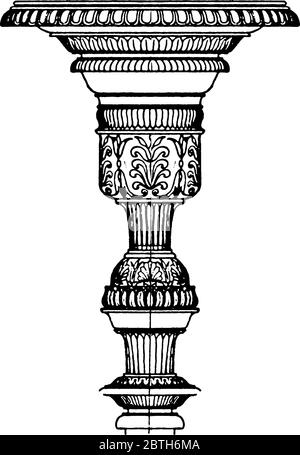 La capitale antique de candélabrum avec une plaque ou une coupe comme forme sur le dessus où une lampe ou bougie peut être placé, vintage dessin de ligne ou gravure illus Illustration de Vecteur