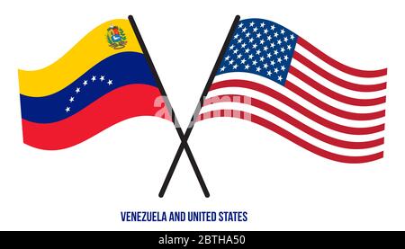 Venezuela et États-Unis drapeaux croisés et de style à plat. Proportion officielle. Corriger les couleurs. Banque D'Images