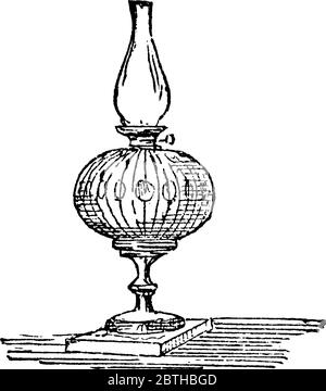 Un navire avec une mèche, pour donner de la lumière, couramment utilisé comme lampes de bureau, lampes de table, éclairage de couloir et placards, dessin de ligne vintage ou gravure illu Illustration de Vecteur