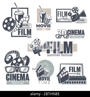 Ensemble cinéma et films de bannières monochromes vector Illustration de Vecteur