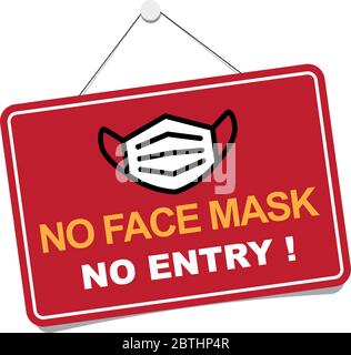 Pas de masque facial pas de signe d'entrée. Panneau d'avertissement d'information sur les mesures de quarantaine dans les lieux publics. Restriction et mise en garde COVID-19. Vecteur utilisé pour le Web Illustration de Vecteur