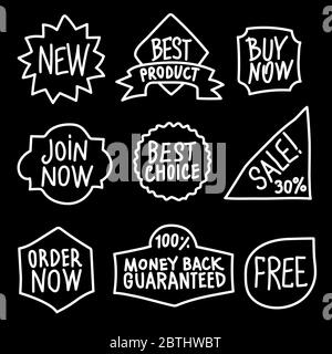 ensemble de différents logos, étiquettes et étiquettes publicitaires et promotionnels de couleur noire Illustration de Vecteur