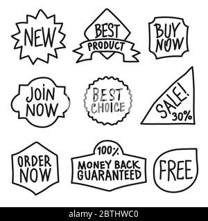 ensemble de différents logos, étiquettes et étiquettes publicitaires et promotionnels de couleur noire Illustration de Vecteur