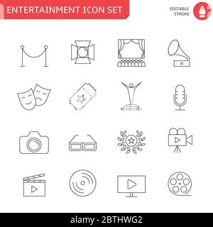 Jeu d'icônes de ligne fine pour le divertissement Illustration de Vecteur