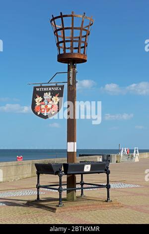 Cimier et balise de la ville, Withhernsea, East Yorkshire, Angleterre, Royaume-Uni Banque D'Images