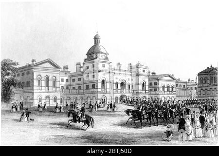 Une gravure des Horse Guards de St James's Park London numérisée à haute résolution à partir d'un livre imprimé en 1851. Je pensais libre de droits d'auteur. Banque D'Images