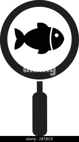 poisson sous l'icône de la loupe isolée sur blanc Illustration de Vecteur