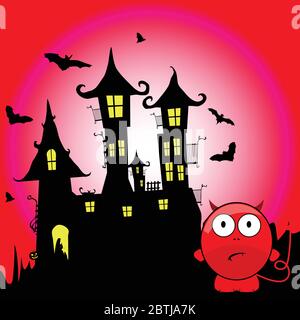 halloween avec illustration vectorielle de dessin animé diable Illustration de Vecteur