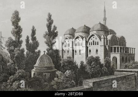 Empire ottoman. Turquie. Constantinople (aujourd'hui Istanbul). La mosquée Piyale Pasha, également connue sous le nom de Mosquée Tersana, et ses jardins. xvie siècle. Gravure par Lemaitre, Vormser et Cholet. Historia de Turquia de Joseph Marie Jouannin (1783-1844) et Jules Van Gaver, 1840. Banque D'Images