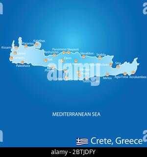 Carte de l'île de Crète en Grèce sur fond bleu Illustration de Vecteur