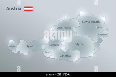 Carte et drapeau de l'Autriche, division administrative, sépare les régions et les noms région individuelle, conception carte de verre vecteur 3D Illustration de Vecteur