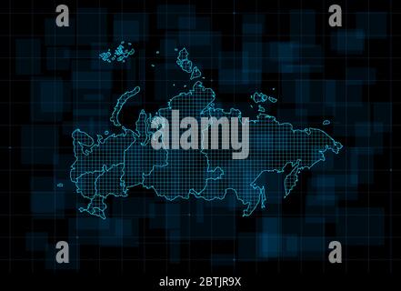 Carte HUD de la Fédération de Russie avec des sujets fédéraux. Cyber punk futuriste numérique fond bleu foncé. Contour modifiable. Vecteur Illustration de Vecteur