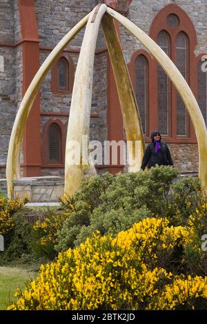 Arcade baleine à Christchurch Cathédrale à Port Stanley, îles Falkland (Islas Malvinas), Royaume-Uni, Amérique du Sud Banque D'Images