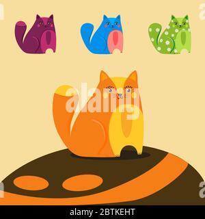Chats colorés de conte de fées abstrait Illustration de Vecteur