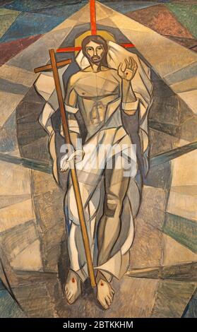 BARCELONE, ESPAGNE - 5 MARS 2020 : la fresque moderne du Seigneur réapparu dans l'église Santuario Maria Auxiliadora. Banque D'Images
