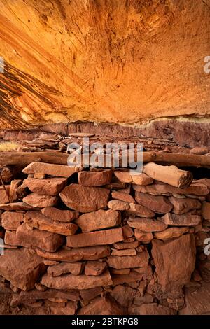 UT00658-00...UTAH - Bâtiment bas avec un toit de boue et de roche à Horsecolla ruine, encore partiellement intacty, construit par les Puebloans ancestraux sur 700 ans Banque D'Images