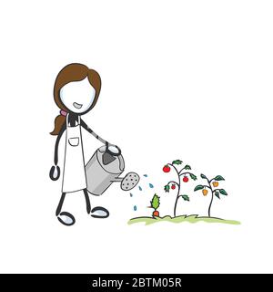 Légumes en fauche. Jardinage et arrosage des plantes. Dessiné à la main. Dessin animé de stickman. Esquisse Doodle, illustration graphique vectorielle Illustration de Vecteur