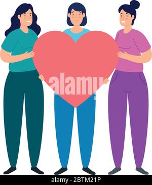 jeunes femmes avec cœur sur fond blanc Illustration de Vecteur