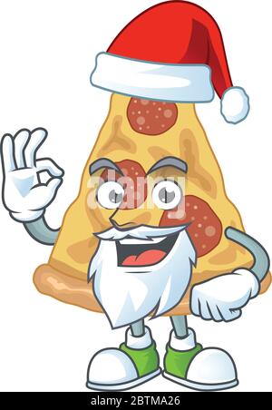 Tranche de pizza Santa dessin animé concept avec le doigt ok Illustration de Vecteur