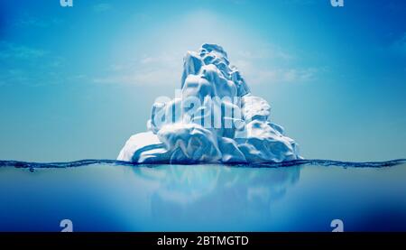 rendu 3d de l'iceberg, vue latérale du niveau de l'eau Banque D'Images