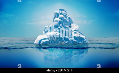 rendu 3d de l'iceberg, vue latérale du niveau de l'eau Banque D'Images