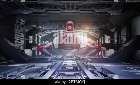 installation futuriste 3d et rendu de vaisseau spatial Banque D'Images