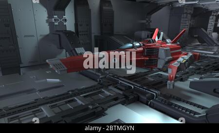 installation futuriste 3d et rendu de vaisseau spatial Banque D'Images