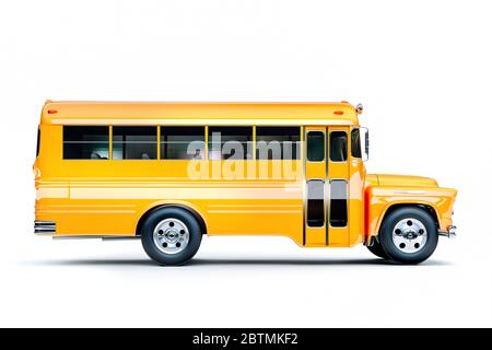 bus scolaire 3d sur fond blanc Banque D'Images