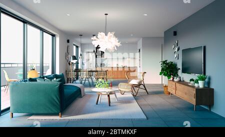 3d magnifique intérieur rendu de salon Banque D'Images