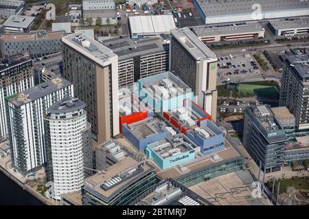 Vue aérienne de MediaCity Royaume-Uni à Salford, Manchester, Royaume-Uni Banque D'Images