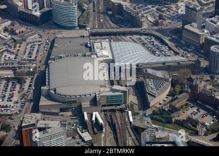 Vue aérienne de Manchester Arena et de la gare Manchester Victoria Banque D'Images