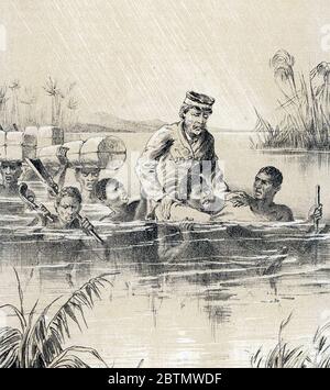 DAVID LIVINGSTONE (1813-1873) médecin et missionnaire écossais, porté par ses serviteurs peu avant sa mort près du lac Bangweul, en Zambie Banque D'Images