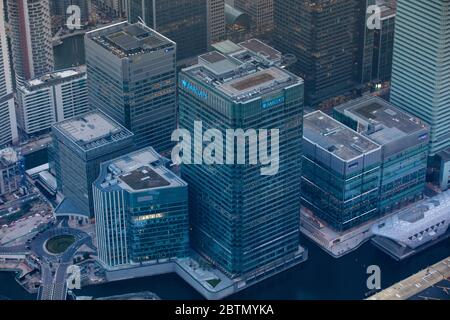 Vue aérienne de Barclay's Bank à Canary Wharf à Londres, Royaume-Uni Banque D'Images