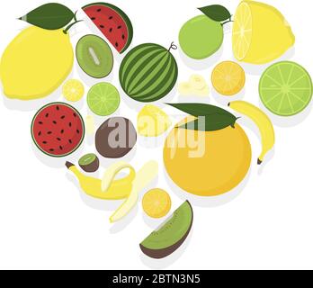 Fruit en cœur. Jeu de l'été fruits. Vector illustration Illustration de Vecteur