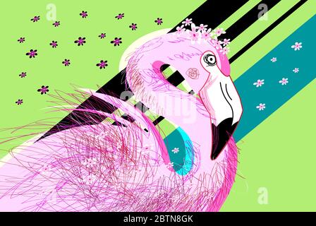 Belle rose Flamingo en couleurs portrait illustration vectorielle Illustration de Vecteur