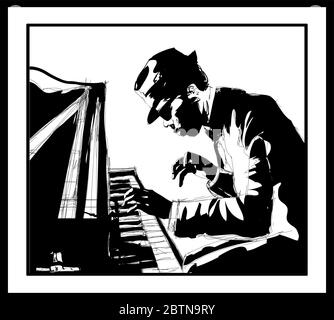 Piano jazz - pianiste masculin pratiquant - illustration vectorielle (idéal pour l'impression sur tissu ou papier, affiche ou papier peint, décoration de maison) Illustration de Vecteur